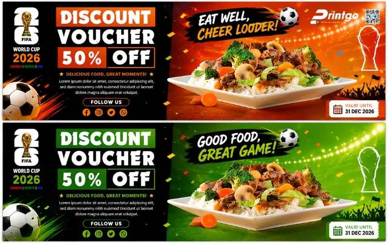 Mẫu thiết kế voucher World Cup 2026 dành cho ngành F&B
