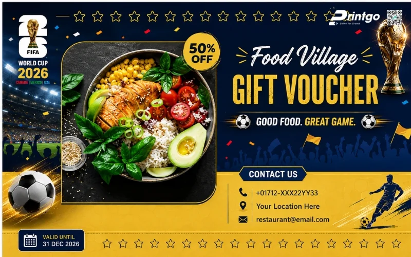 Mẫu thiết kế voucher World Cup 2026 dành cho ngành F&B