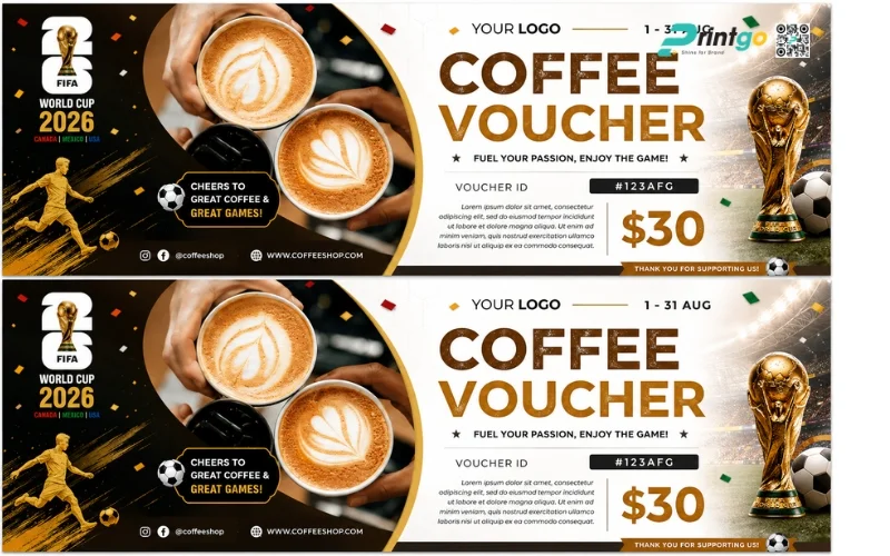 Mẫu thiết kế voucher World Cup 2026 dành cho ngành F&B