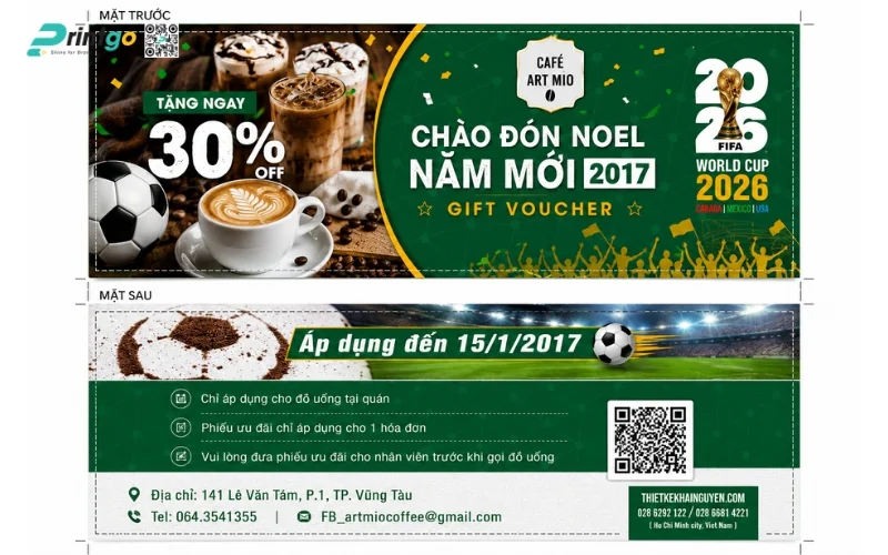 Mẫu thiết kế voucher World Cup 2026 dành cho ngành F&B