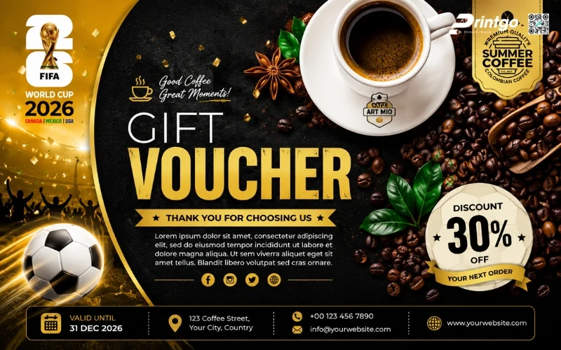 Mẫu thiết kế voucher World Cup 2026 dành cho ngành F&B