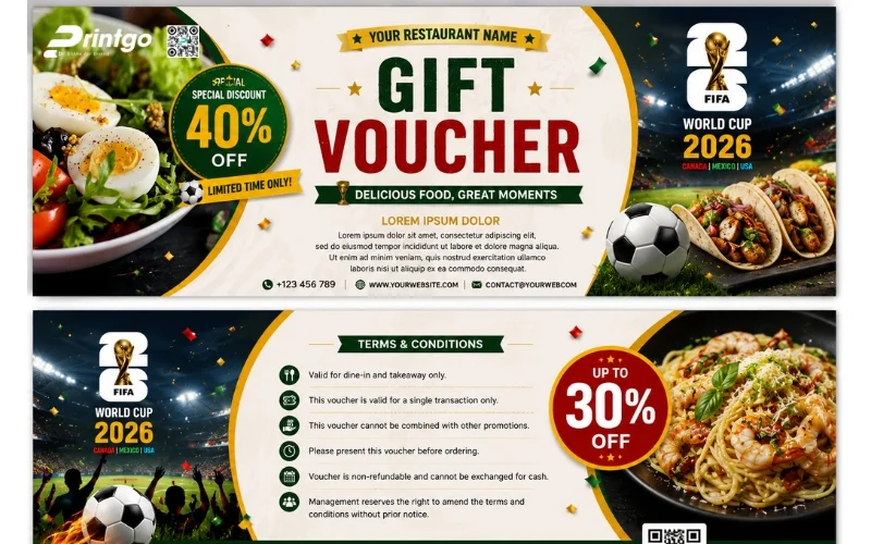 Mẫu thiết kế voucher World Cup 2026 dành cho ngành F&B