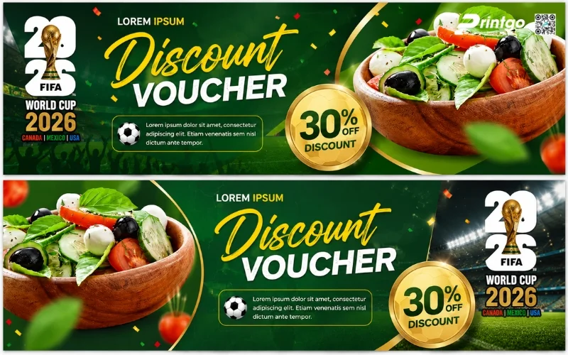 Mẫu thiết kế voucher World Cup 2026 dành cho ngành F&B