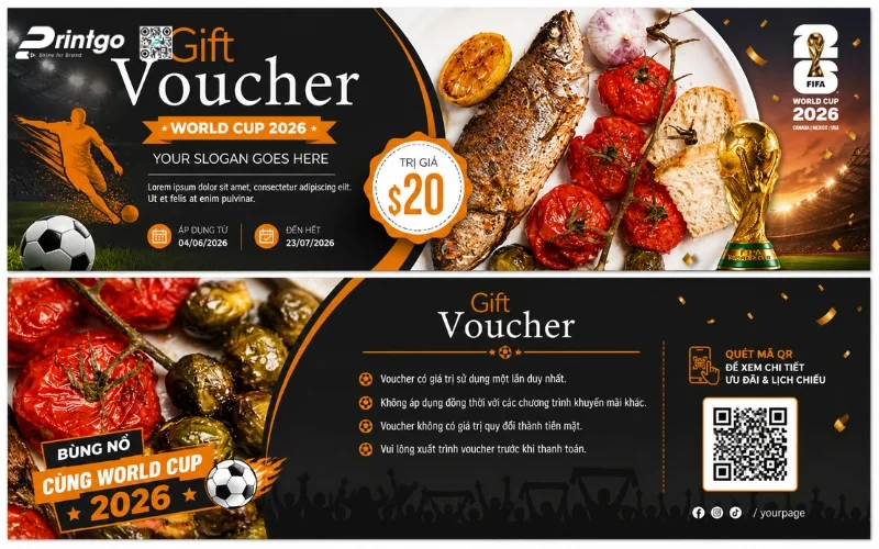 Mẫu thiết kế voucher World Cup 2026 dành cho ngành F&B