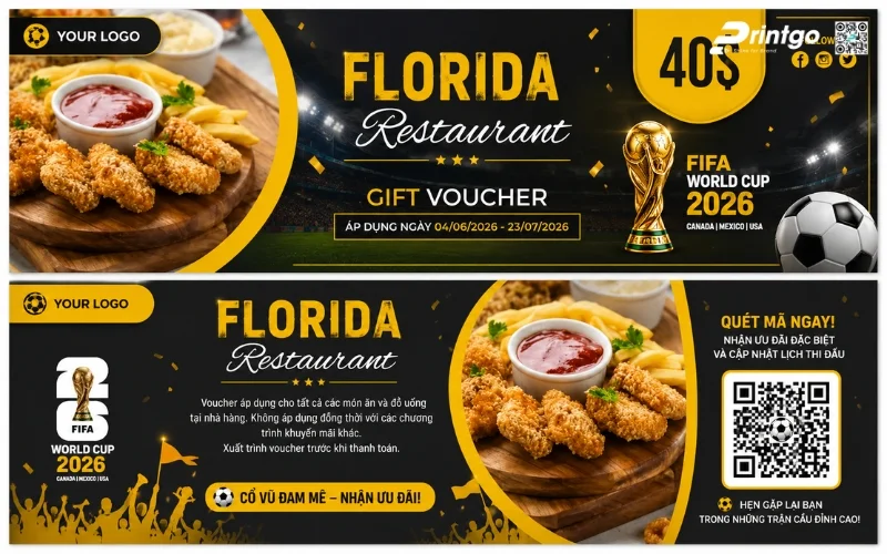Mẫu thiết kế voucher World Cup 2026 dành cho ngành F&B