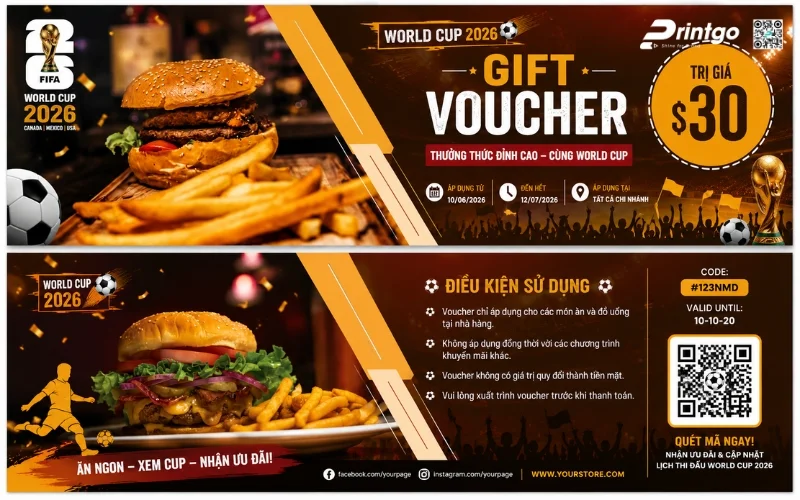 Mẫu thiết kế voucher World Cup 2026 dành cho ngành F&B