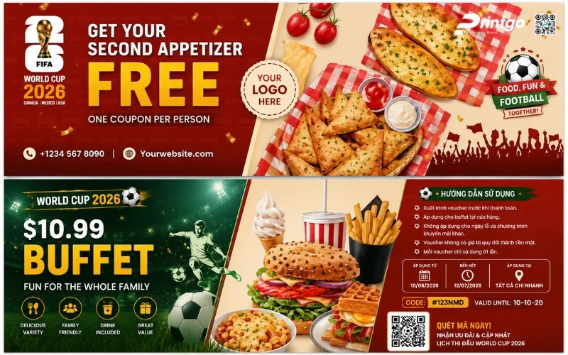 Mẫu thiết kế voucher World Cup 2026 dành cho ngành F&B