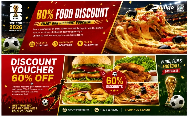 Mẫu thiết kế voucher World Cup 2026 dành cho ngành F&B