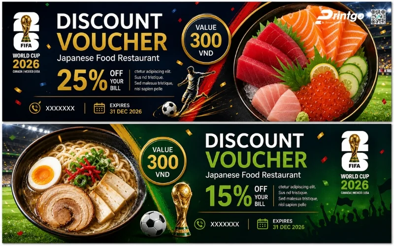 Mẫu thiết kế voucher World Cup 2026 dành cho ngành F&B