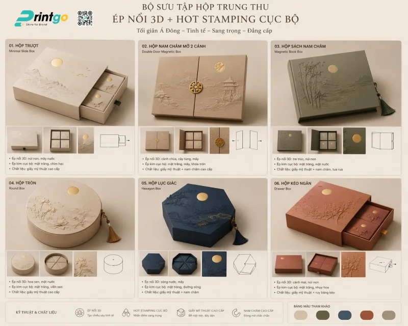 Top 4 xu hướng thiết kế bao bì trung thu 2026: Ép nổi 3D đa tầng