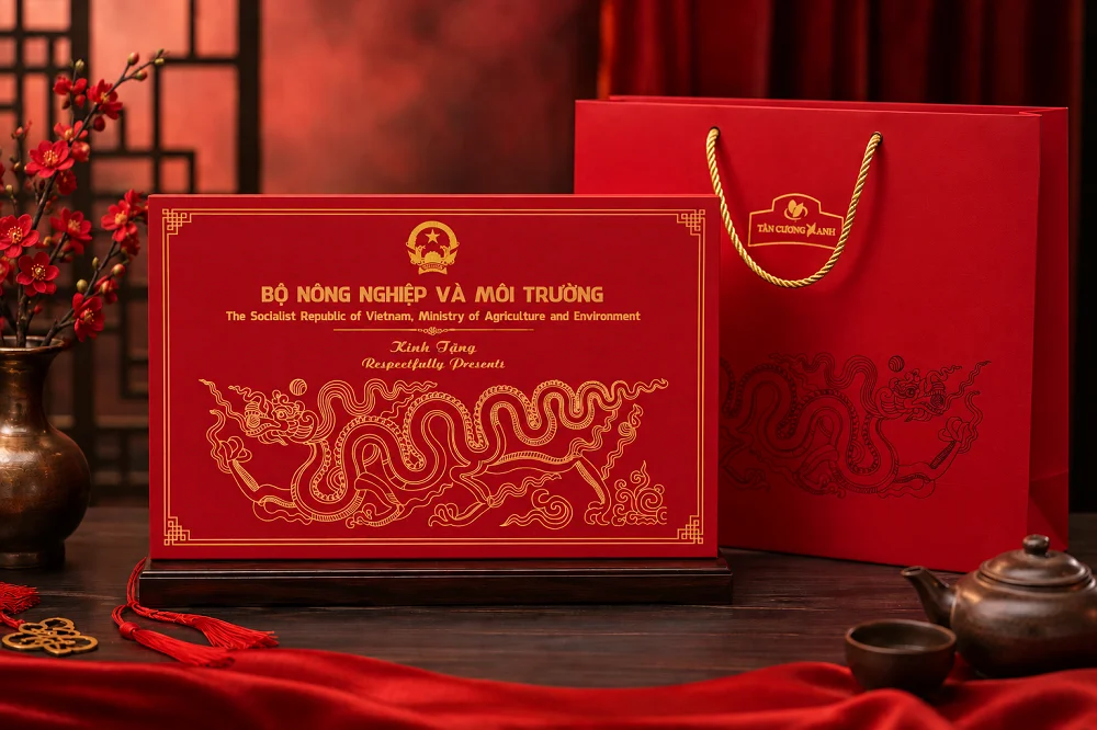 Dự án thiết kế và in hộp đựng trà Tân Cương Xanh - Quà tặng ngoại giao cao cấp