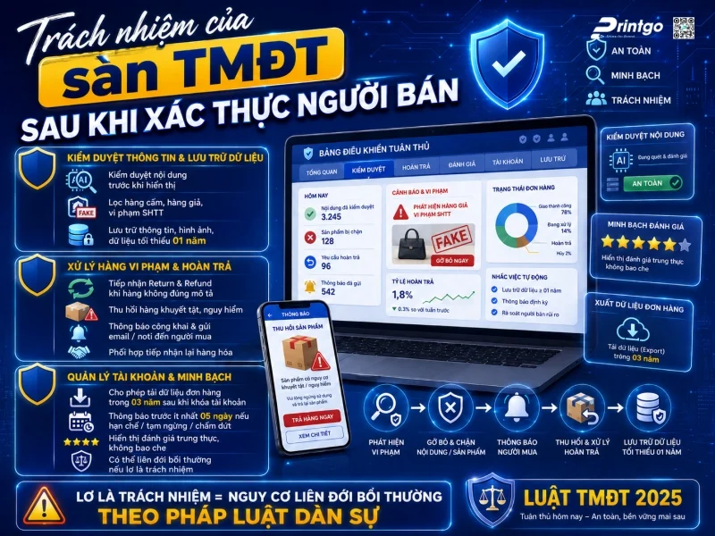 Các trách nhiệm đi kèm của sàn TMĐT sau khi xác thực người bán