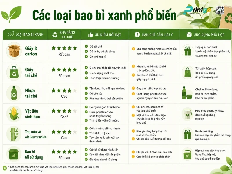 Các loại bao bì xanh phổ biến hiện nay