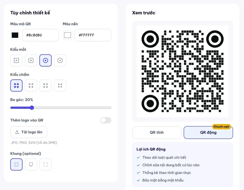 Tùy chỉnh màu sắc và logo khi tạo mã qr code online miễn phí
