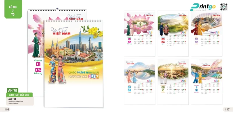  Lịch treo tường lò xo 7 tờ: Xinh tươi Việt Nam
