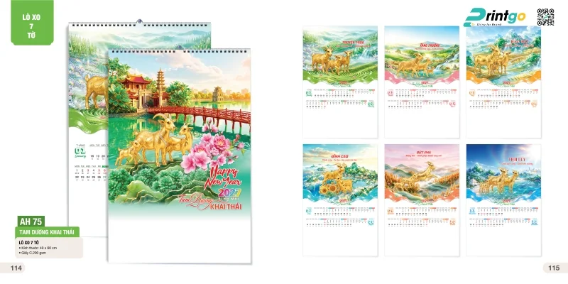  Lịch treo tường lò xo 7 tờ: Tam dương khai thái