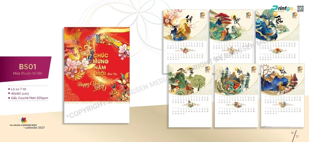 Lịch lò xo 7 tờ: Hoà thuận tri tín