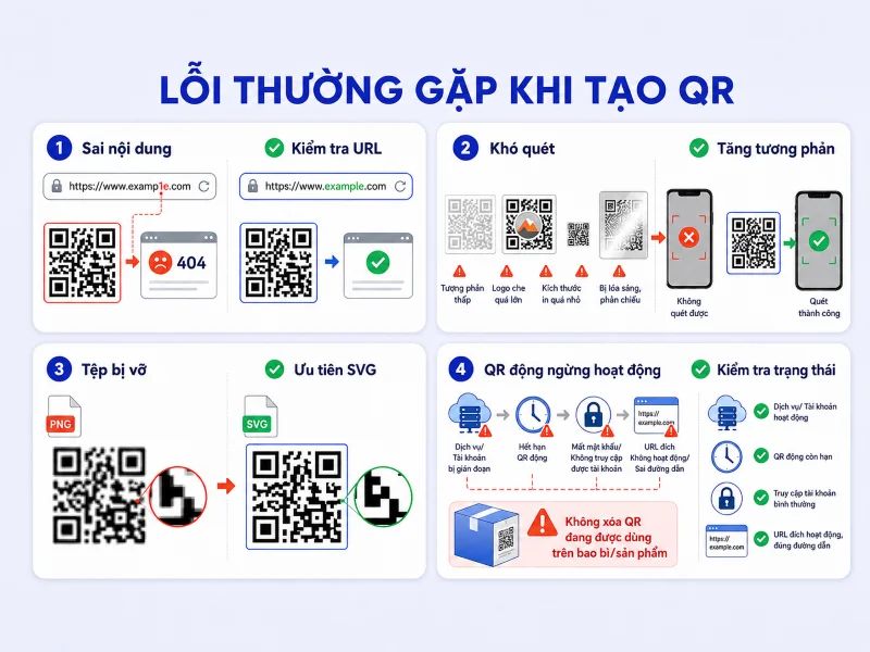 Những lỗi thường gặp khi sử dụng phần mềm tạo QR