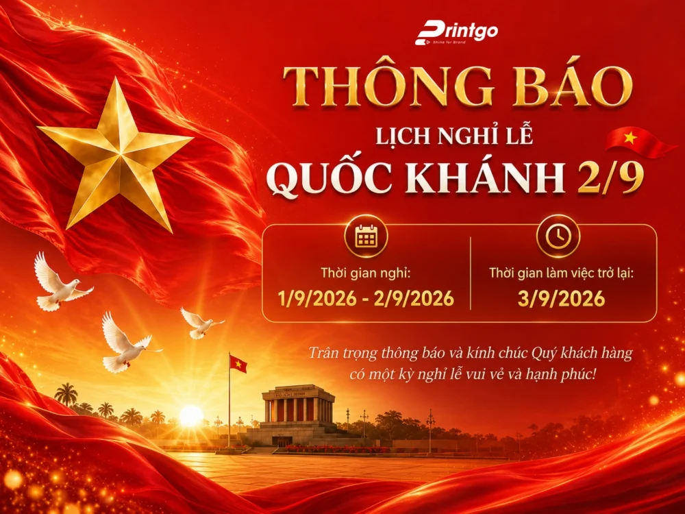 Printgo thông báo lịch nghỉ lễ Quốc khánh 02/09/2026