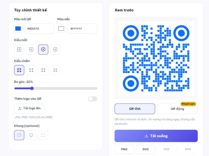 Bước 3: Tùy chỉnh hình thức QR