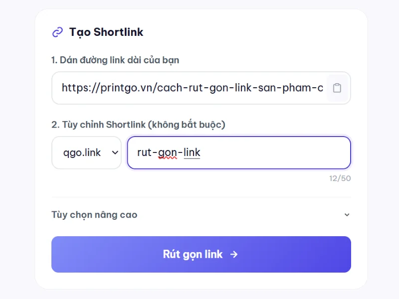 Bước 3: Dán đường dẫn vào trường tạo Shortlink
