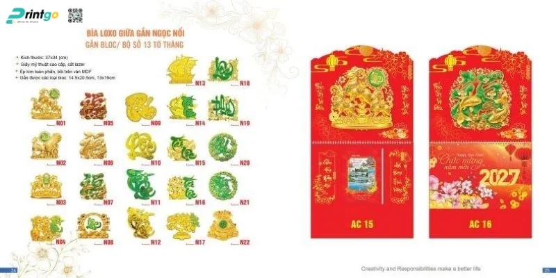 Lịch Tết Á Châu 2027: bìa lò xo gắn ngọc nổi