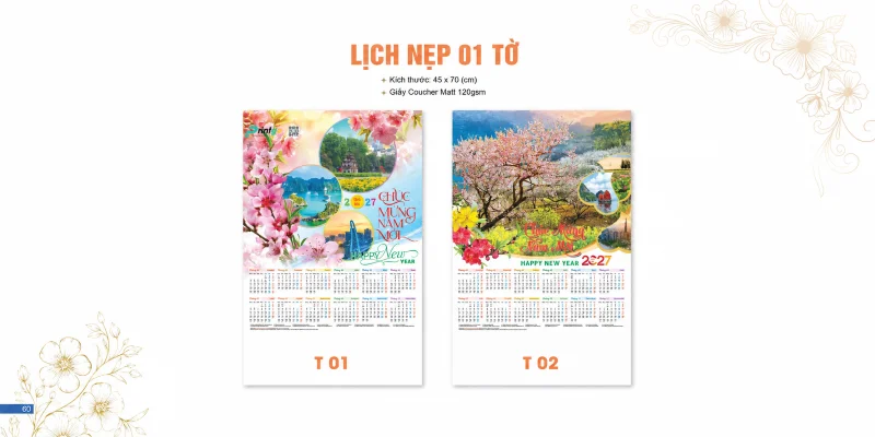 Lịch Tết Á Châu 2027: lịch nẹp một tờ