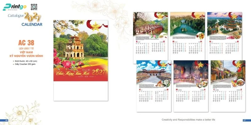 Lịch Tết Á Châu 2027: Lịch lò xo 7 tờ