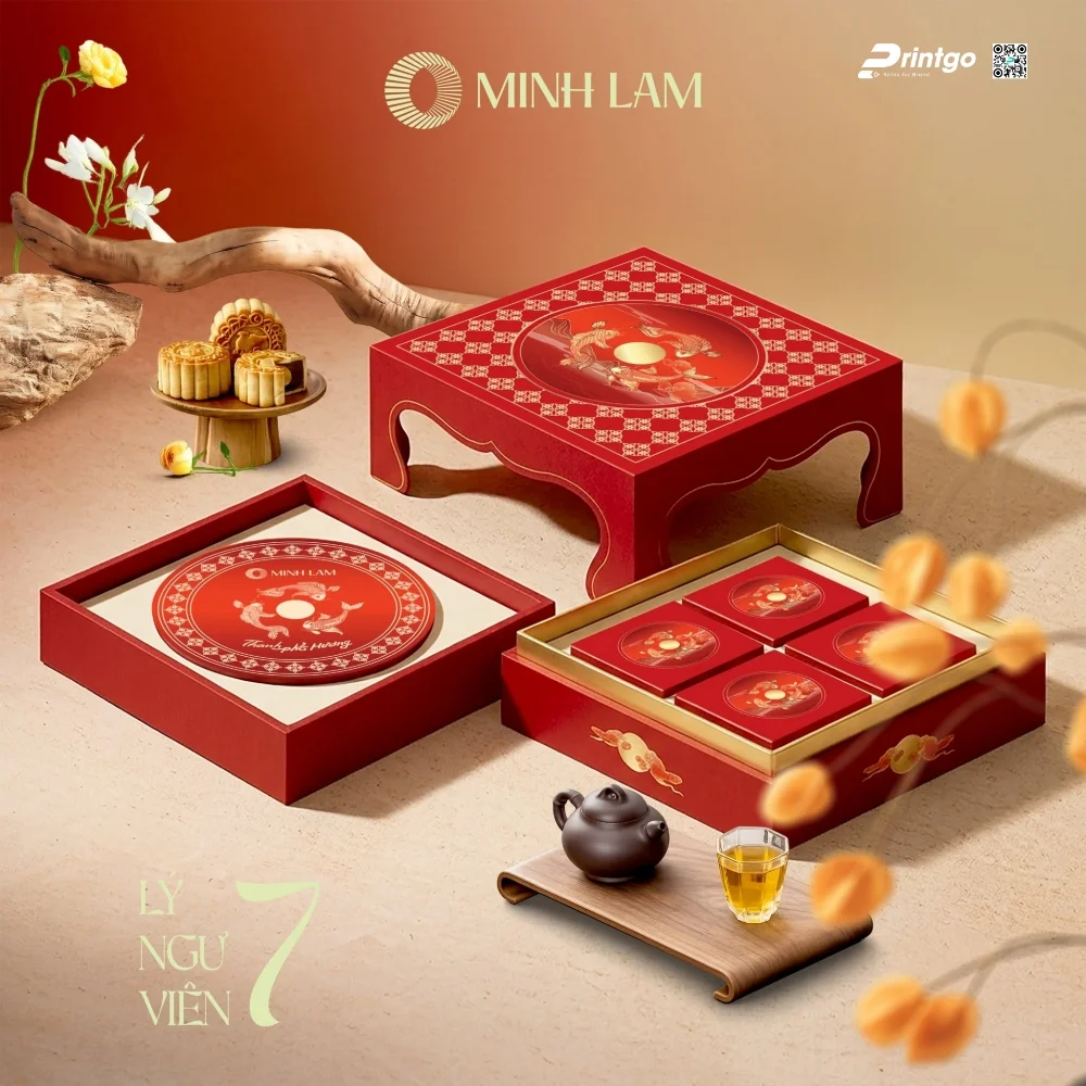 Hộp trung thu Minh Lam Trà: Chiếc nắp hộp lật ra thành một bàn trà