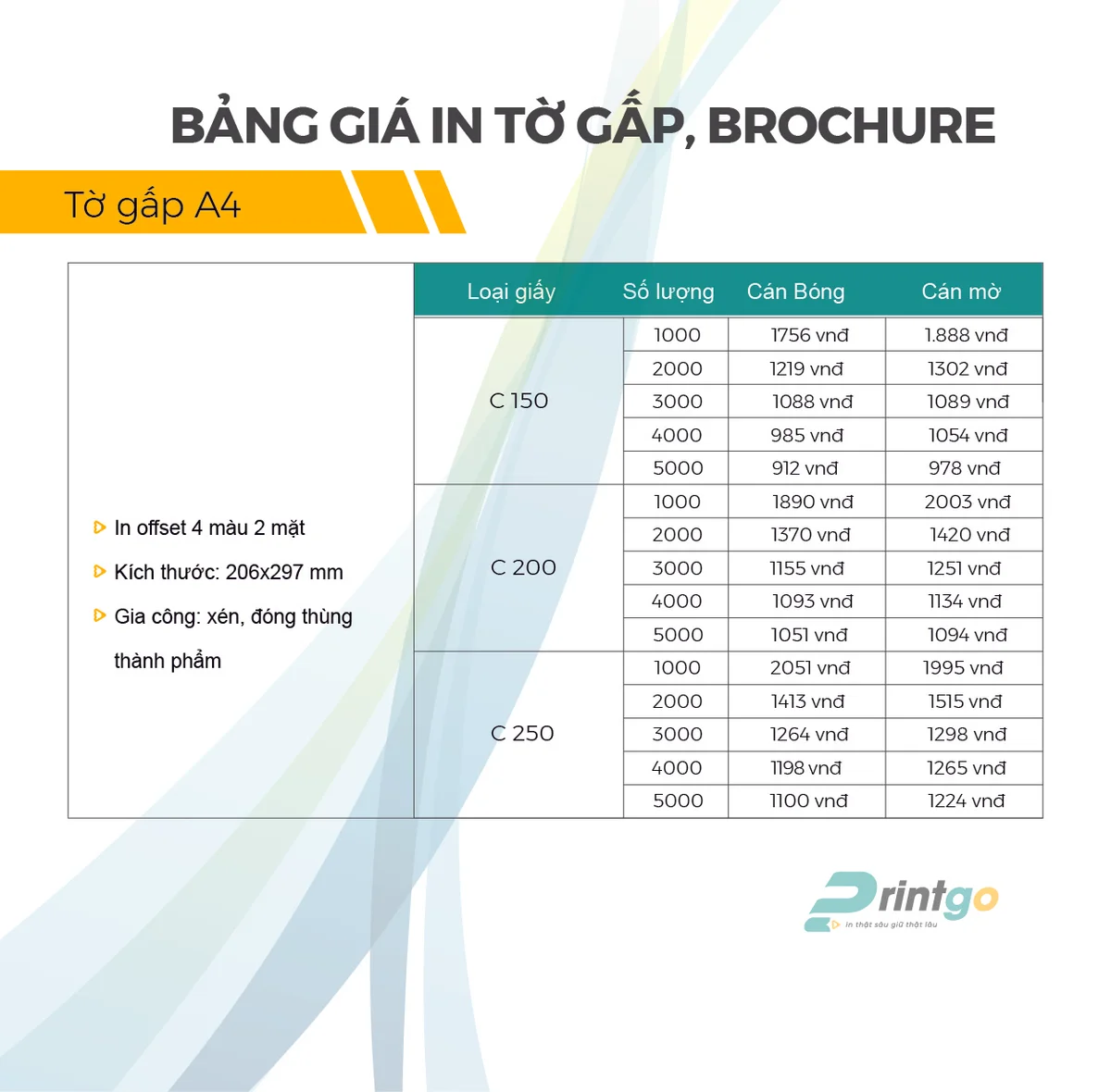 Bảng báo giá tờ gấp / brochure