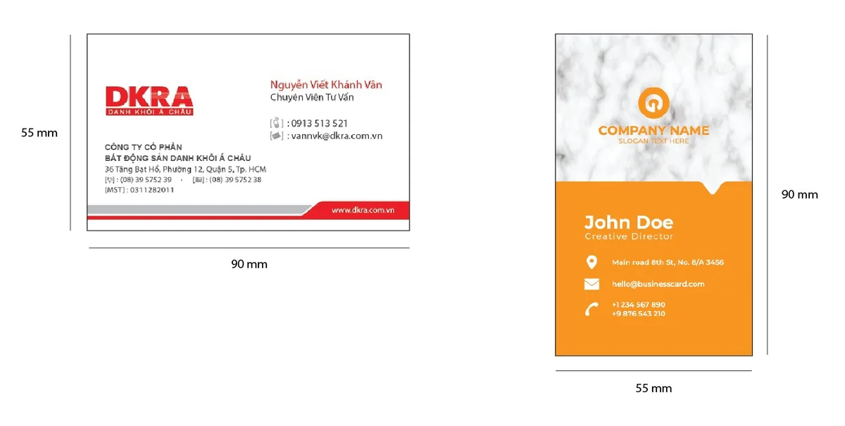 Kích thước in name card phổ biến
