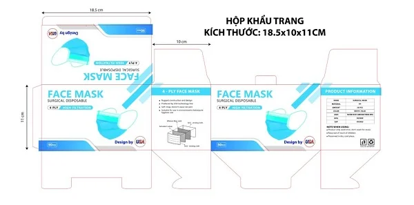 Hộp khẩu trang y tế 18.5cm x 10cm x 11cm