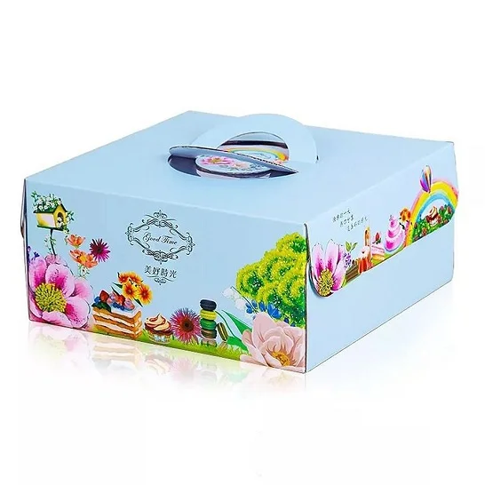Hộp bánh sinh nhật hoa xanh 26cmx26cmx16cm Hộp bánh sinh nhật hoa xanh 26cmx26cmx16cm