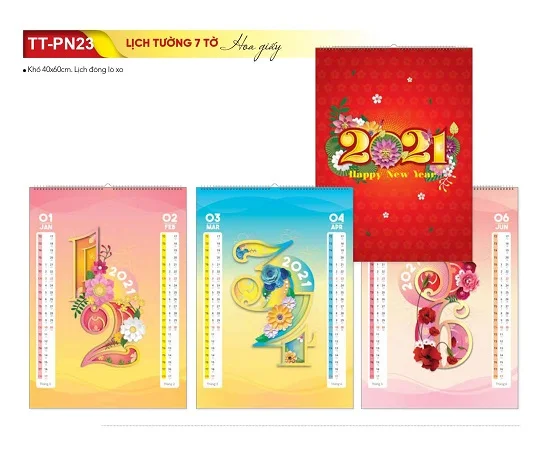 Mẫu lịch treo tường 7 tờ TT-PN23 Mẫu lịch treo tường 7 tờ TT-PN23