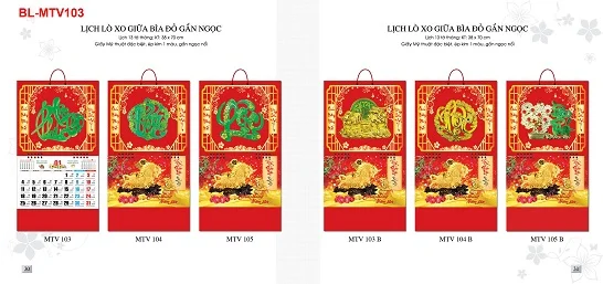 Mẫu lịch lò xo giữa bìa đỏ gắn ngọc BL-MTV103