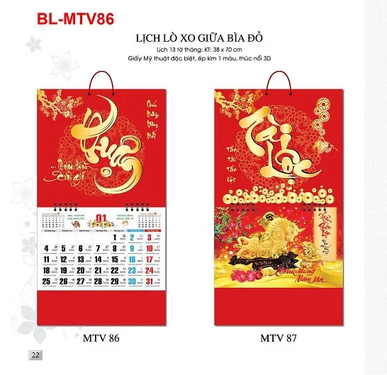 Lịch lò xo giữa bìa đỏ