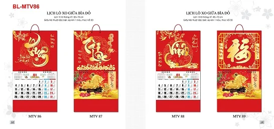 Mẫu lịch lò xo giữa bìa đỏ BL-MTV86