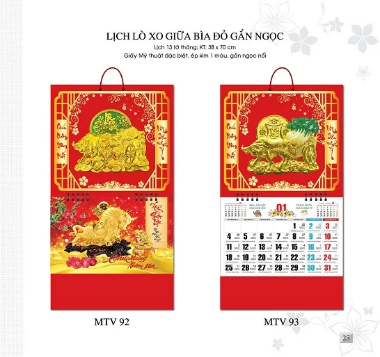 Mẫu lịch lò xo giữa bìa đỏ BL-MTV90 Mẫu lịch lò xo giữa bìa đỏ BL-MTV90