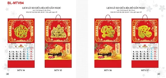 Mẫu lịch lò xo giữa bìa đỏ gắn ngọc BL-MTV94
