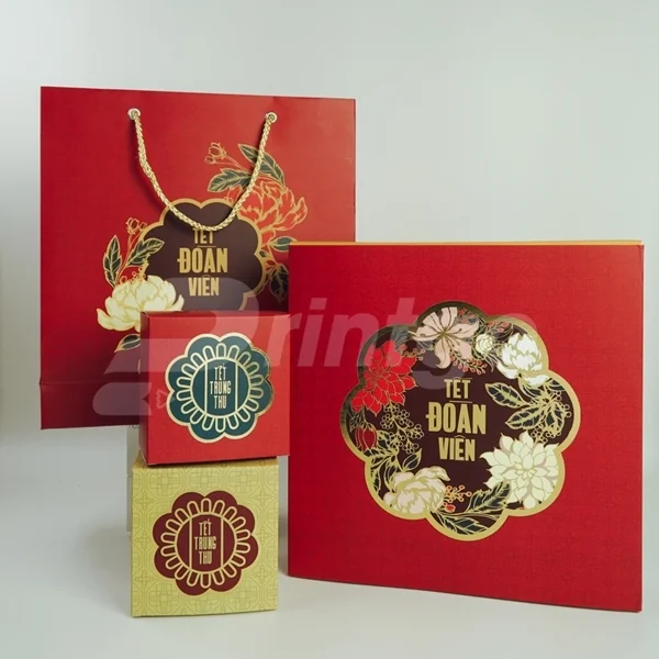 In hộp bánh Trung thu 4 bánh Hoa mẫu đơn đỏ