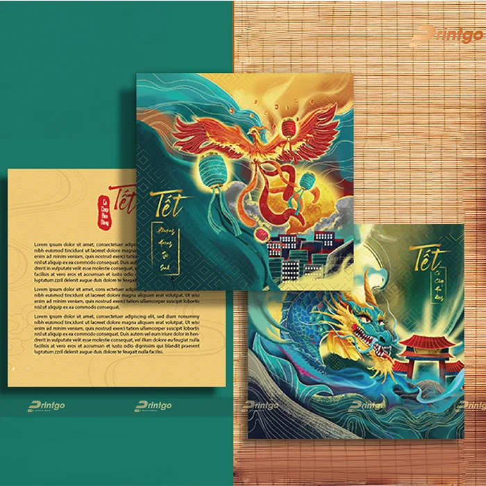 In thiệp chúc mừng năm mới Phượng Hoàng tái sinh