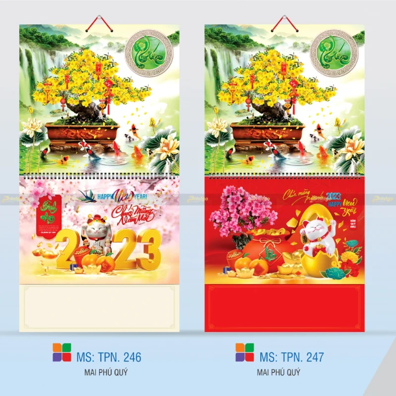 In lịch 13 tờ lò xo Mai phú quý