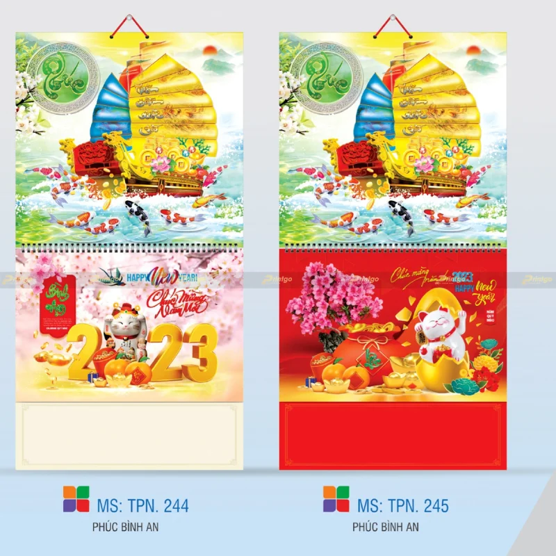 In lịch 13 tờ lò xo Phúc bình an