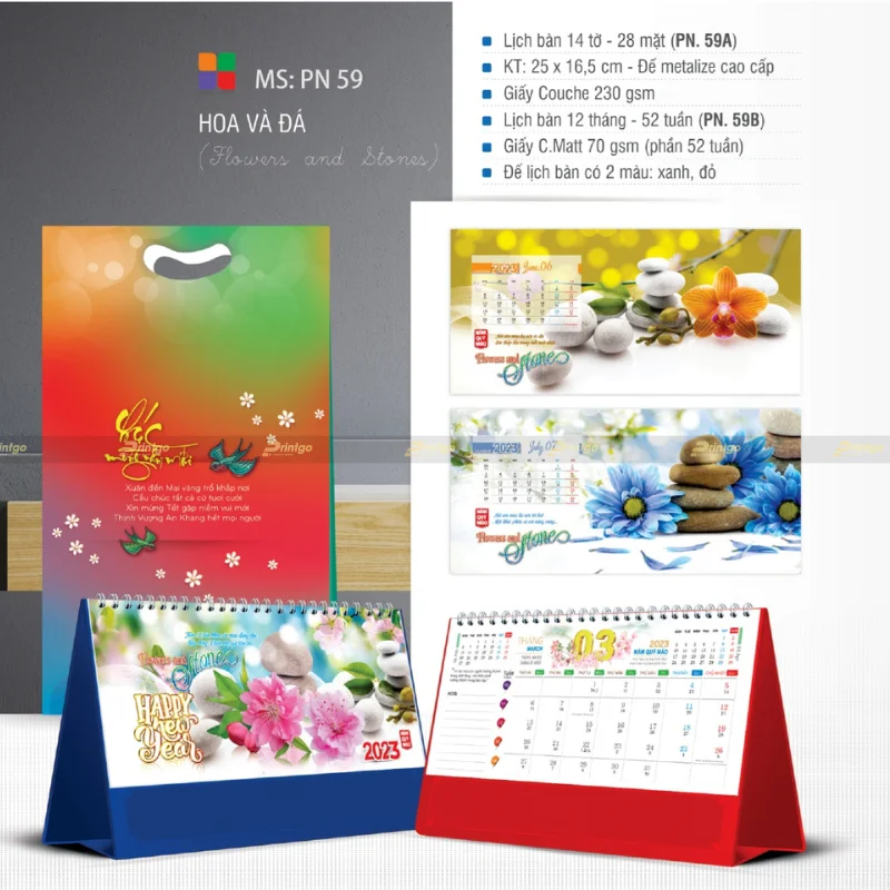 In lịch để bàn Hoa và đá