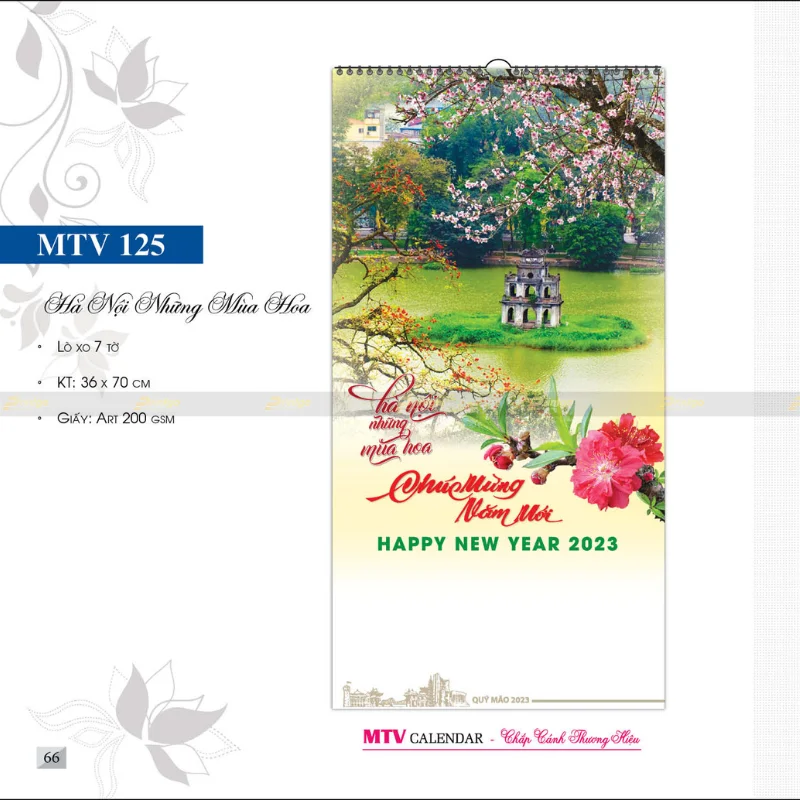 In lịch treo tường lò xo 7 tờ Hà Nội những mùa hoa