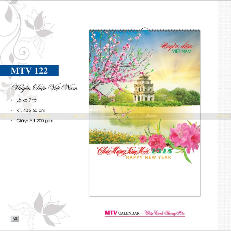 In lịch treo tường lò xo 7 tờ Huyền diệu Việt Nam