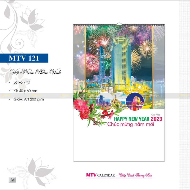 In lịch treo tường lò xo 7 tờ Việt Nam phồn vinh