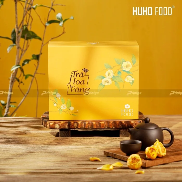 In hộp trà hoa vàng cao cấp 