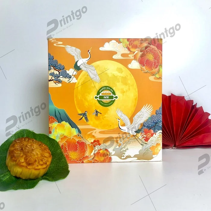In hộp giấy mềm đựng bánh trung thu màu vàng HCB