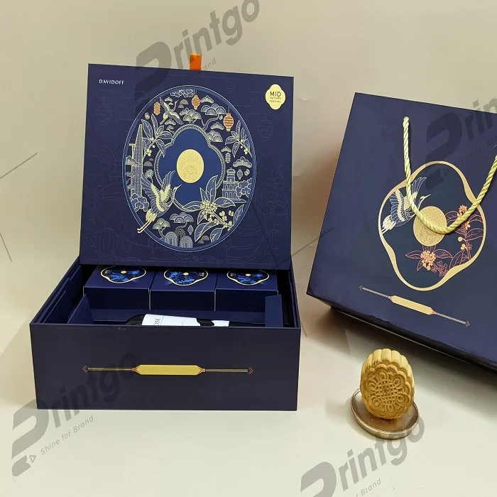 In hộp bánh trung thu nắp lật Davidoff xanh